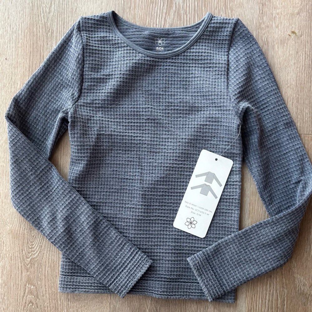 Aura Charcoal Waffle Knit Long Sleeve Top